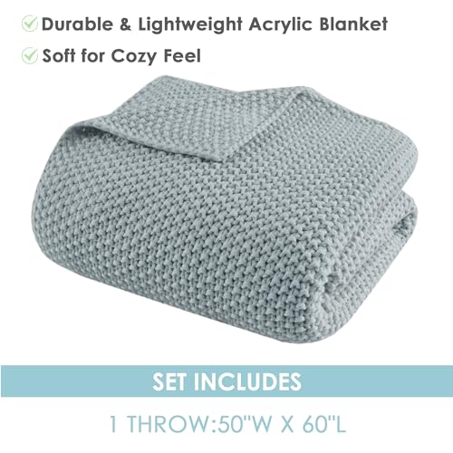 Image of Ink+Ivy Bree Knit Throw Blanket for Bed, Sofa, and Couch, Lightweight, Breathable, Soft & Cozy Summer Blanket, Throw (50 in x 60 in) Light Blue