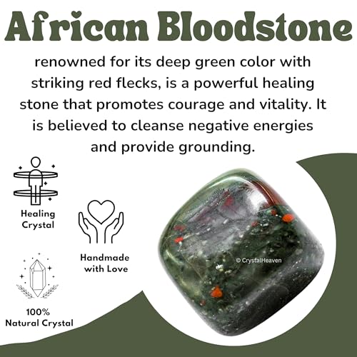 Image of Certified African Bloodstone Crystal Healing Tumbled Stone, Natural Polished Crystals for DIY Crafts, Manifestation, Meditation, Pooja Feng Shui and Reiki Healing (30 Grams)