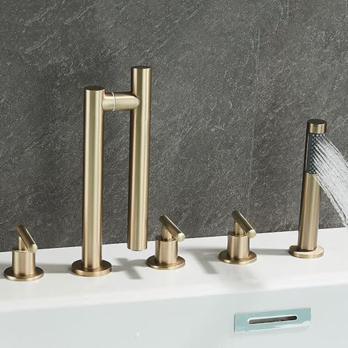 Mitigeur de baignoire-douche avec pommeau extractible et robinet pivotant en laiton 5 trous