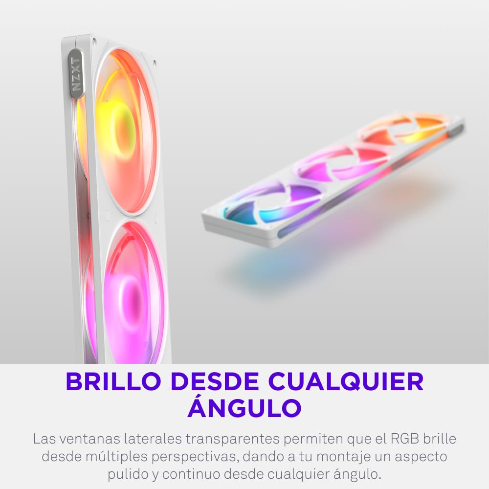 NZXT F420 RGB - Ventilador RGB PWM Marco Único 420mm - Blanco | Unidad de marco único de 420mm con tres ventiladores RGB PWM de 140mm. RGB vibrante y rodamiento dinámico fluido, silenciosa.