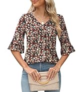 LOMON Elbow Length Tee Shirts for Women Summer Boho 3/4 Length