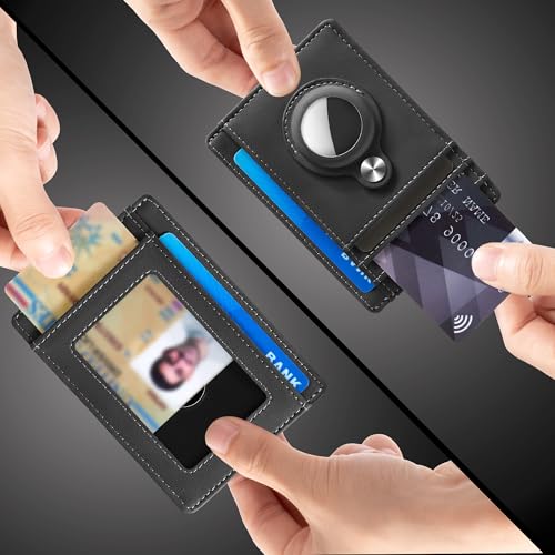 Image of Hawanik Slim Minimalist Front Pocket Air Tag Wallet, RFID Blocking Card Holder With Airtag Holder, Grey