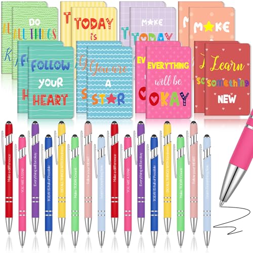 Chrisfall 16 Sets Regalos Inspiradores Cuadernos de Diario Motivacionales Bolígrafos Inspiradores Colores Pequeños Blocs de Notas Inspiradores Bolígrafos de Agradecimiento para Compañeros de Trabajo