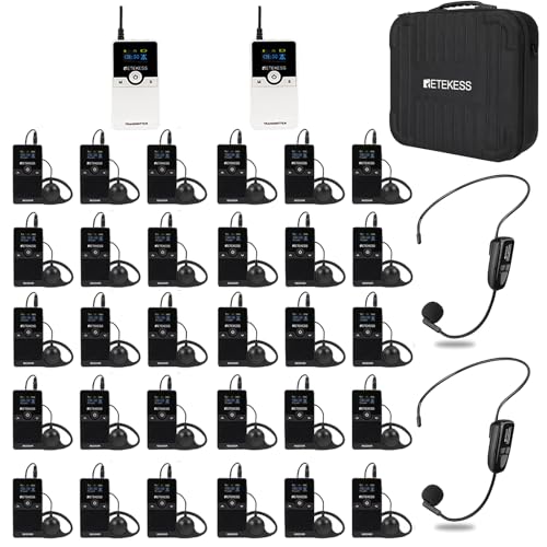 Retekess TT116 Tour Guide Micphone and Speaker (2TX 30RX) para fábrica, escuela, bolsa portátil, interpretación simultánea, reducción de ruido, 2 micrófonos inalámbricos miniatura 1