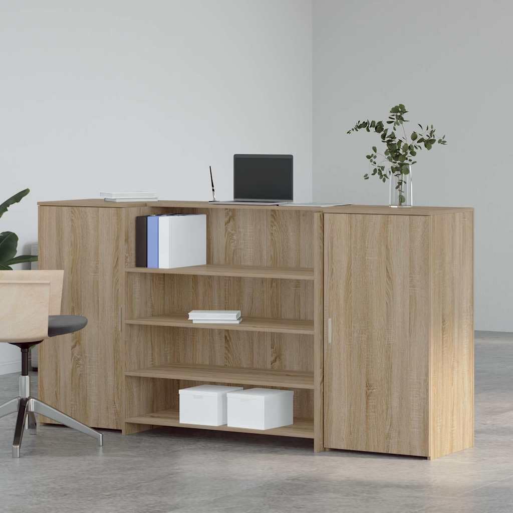 Banco reception Sonoma rovere 200 x 50 x 103,5 cm, materiale in legno, con bancone integrato, robusto mobile da ufficio per reception, scrivania versatile con spazio di archiviazione