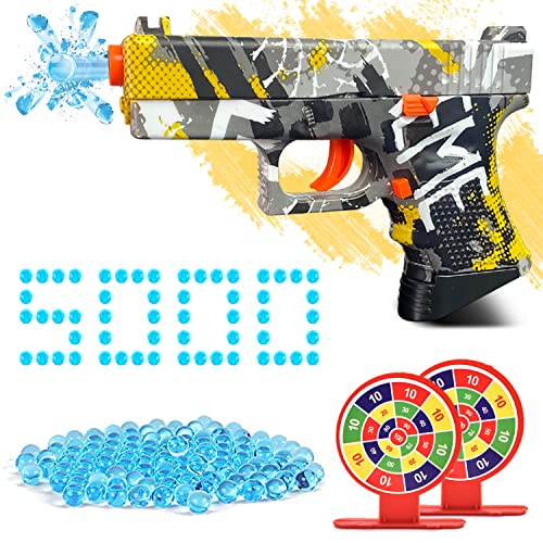 Gel Ball Blaster Water Bead Toy Gun, Cool Splatter Ball Manual Toy Pistol With 5000 Gel Ball And 2 Targets, Outdoor Shooting Game, Best Gifts For Boys And Girls Age 8+ (Yellow) #TOP15