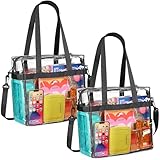 Handy Laundry Clear Tote Bag Stadium Approved - 2 PACK - Shoulder Straps and Zippered Top. Perfect Clear Bag for Work, Sports Games and Concerts. Meets Tournament Guidelines. (Black)