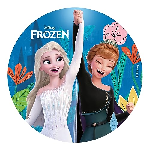 Dekora - Disco comestível para decoração de bolos de aniversário de Frozen Anna e Elsa - 15,5 cm