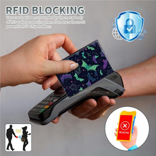 Metal Credit Card Holder RFID Blocking, Gothic Rainbow Bats Slim Mini Aluminum Wallet Hard Case for Men & Women, Small Business Card Case Card Organizer Case Holds 12 Cards & Bills3