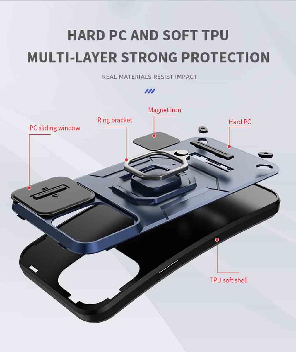 HAOYE Cover per Xiaomi Redmi Note 13 Pro+ Plus 5G con Girevole Anello, Custodia con Copertura della Fotocamera Scorrevole, Silicone TPU e PC Protettiva Bumper. Oro rosa