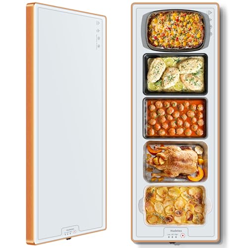 Image of Warming Mat for Food (Extra Long 47 inchx12 inch), Warming Trays for Buffets Party & Daily Use, Temperature Control Food Warmer, Full Surface Warm Tempered Glass Food Warming Mat, White Electric Warming Tray