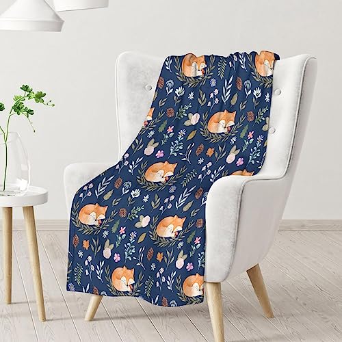 Mercuryelf Fox Throw Blanket - Soft, Fuzzy & Warm - 50x60 Inches Flannel Blankets for Living Room, Sofa - Dark Blue Cute Throws Gift for Teen