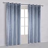Super Soft Luxury Velvet Stone Blue Set of 2 Blackout Drapes Room Darkening Curtains Panel Grommet...