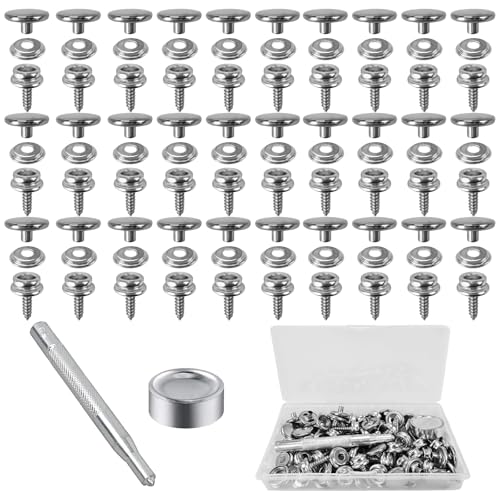 90 Pcs (30 Jeux) Boutons Pression a Visser avec 2 Outils de RéGlage, 15mm Boutons Pression en Acier Inoxydable, Kit de Fermeture à Pression Pour Bateau,...