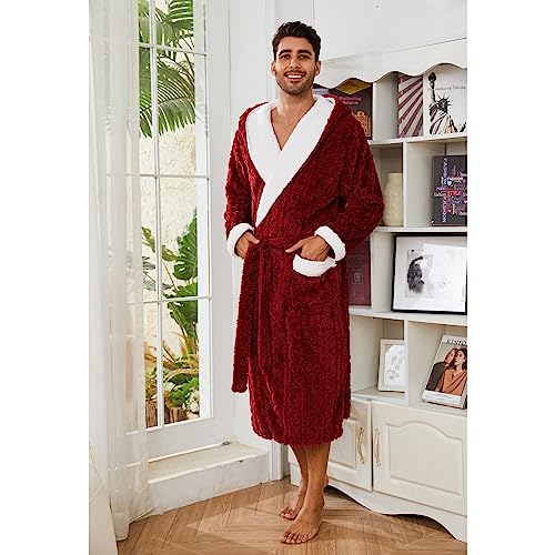 Vulcanodon Mens Robe with Hood,Full Length Plush Robe for Men Thick Fleece Bathrobe4