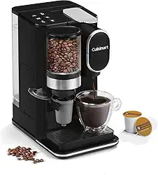 Cuisinart Cafeteira de dose única + moedor de café com 227 g, 283 g e 340 g. Tamanho da porção, compatível com cápsulas de xícara única, reservatório removível de 1,360 g, aço inoxidável, DGB-2