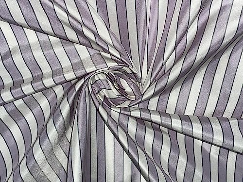 Tissu taffetas de soie rayé lilas ivoire noir largeur 137cm TAF#S119