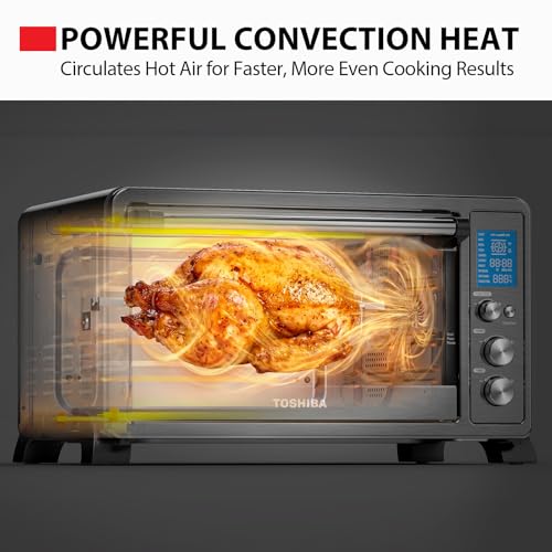 Image of TOSHIBA 10-in-1 Convection Toaster Oven, 6-Slice Countertop Oven, 1500W with Toast, Bake, Broil, Rotisserie & Pizza Functions, LCD Knob Controls, 6 Accessories, Black Stainless Steel