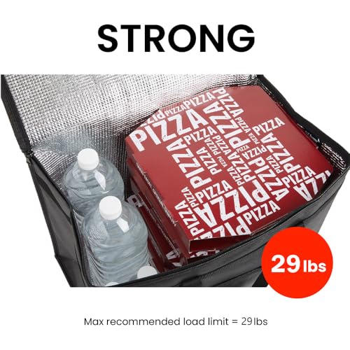 Image of NZ home Insulated Bags for Food Delivery (XL Plus) Grocery Shopping Cooler Bag, Pizza Delivery, Hot & Cold Catering Tote, Reusable, Foldable & Heavy Duty (10 Pack, Black)