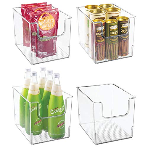 mDesign Juego de 4 cajas de almacenamiento de alimentos – Organizador de frigorífico, armario o arcón congelador con frontal abierto – Caja de plástico para frigorífico sin BPA – transparente