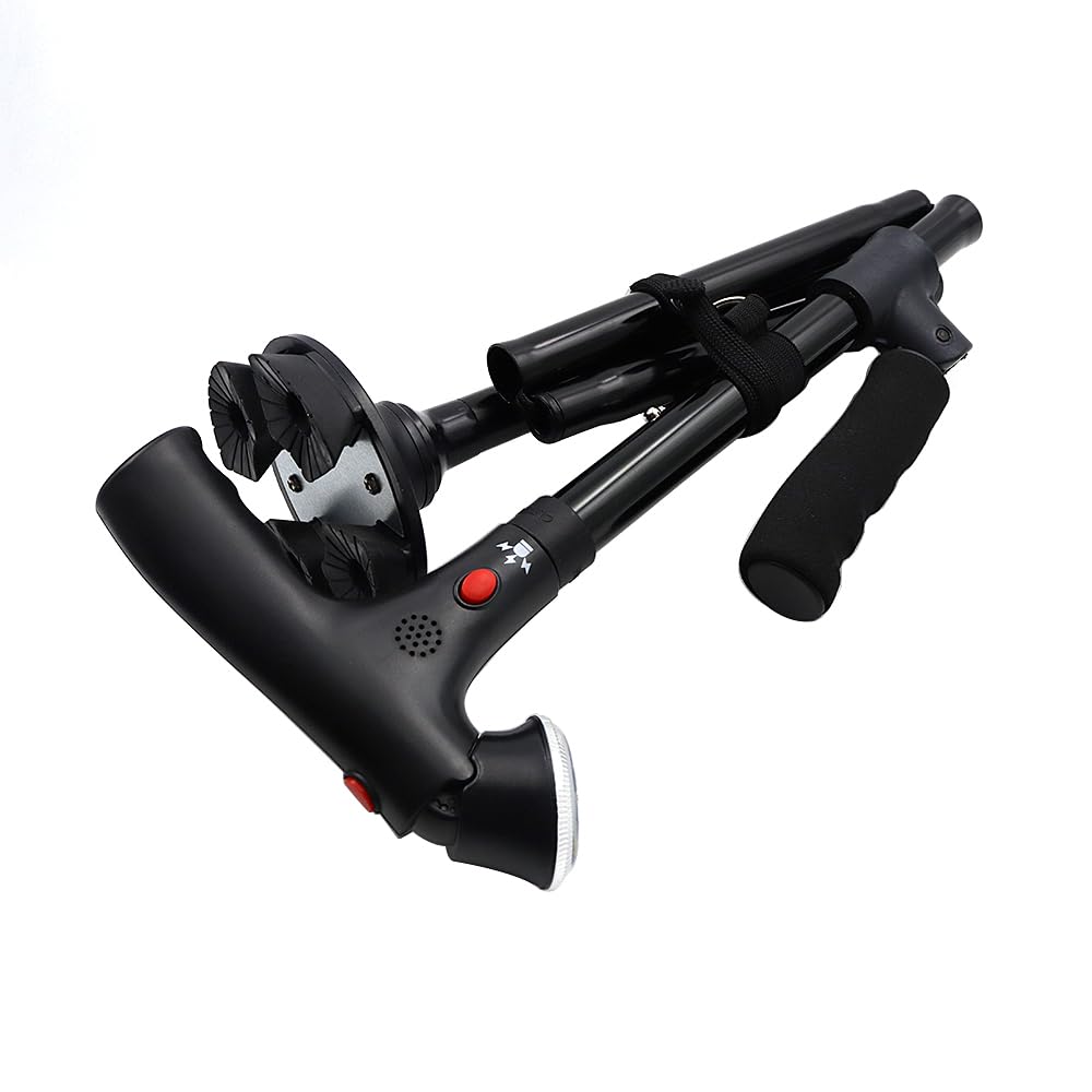POFET Bastón Plegable con Mango en T amortiguado, luz LED, reposabrazos Ajustable, bastón para Caminar, Adecuado para Personas Mayores