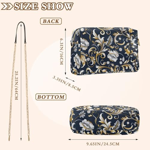 KLL Dark Blue Gold Floral Fashion Small Crossbody Bags For Women Vegan Leather Purse For Teens Waterproof Shoulder Handbags3