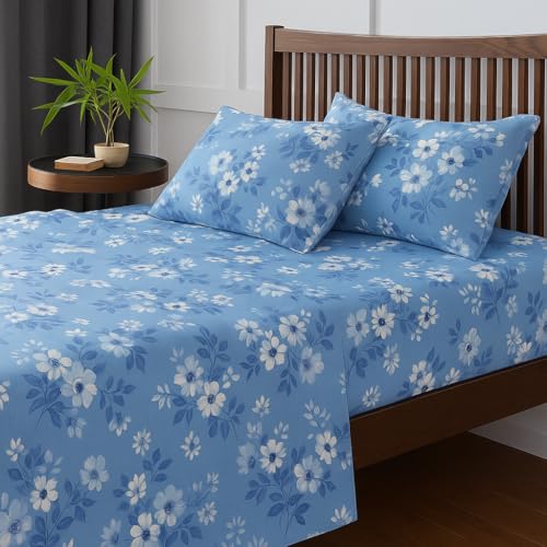 Image of Cottington Lane Microfiber 144 TC Printed Bedsheet for Single Bed with 2 Pillow Covers for Summer Breathable Soft Wrinklefree Soft Touch & Skin Friendly, 60x90 Inches, Mini-Tiny Floral