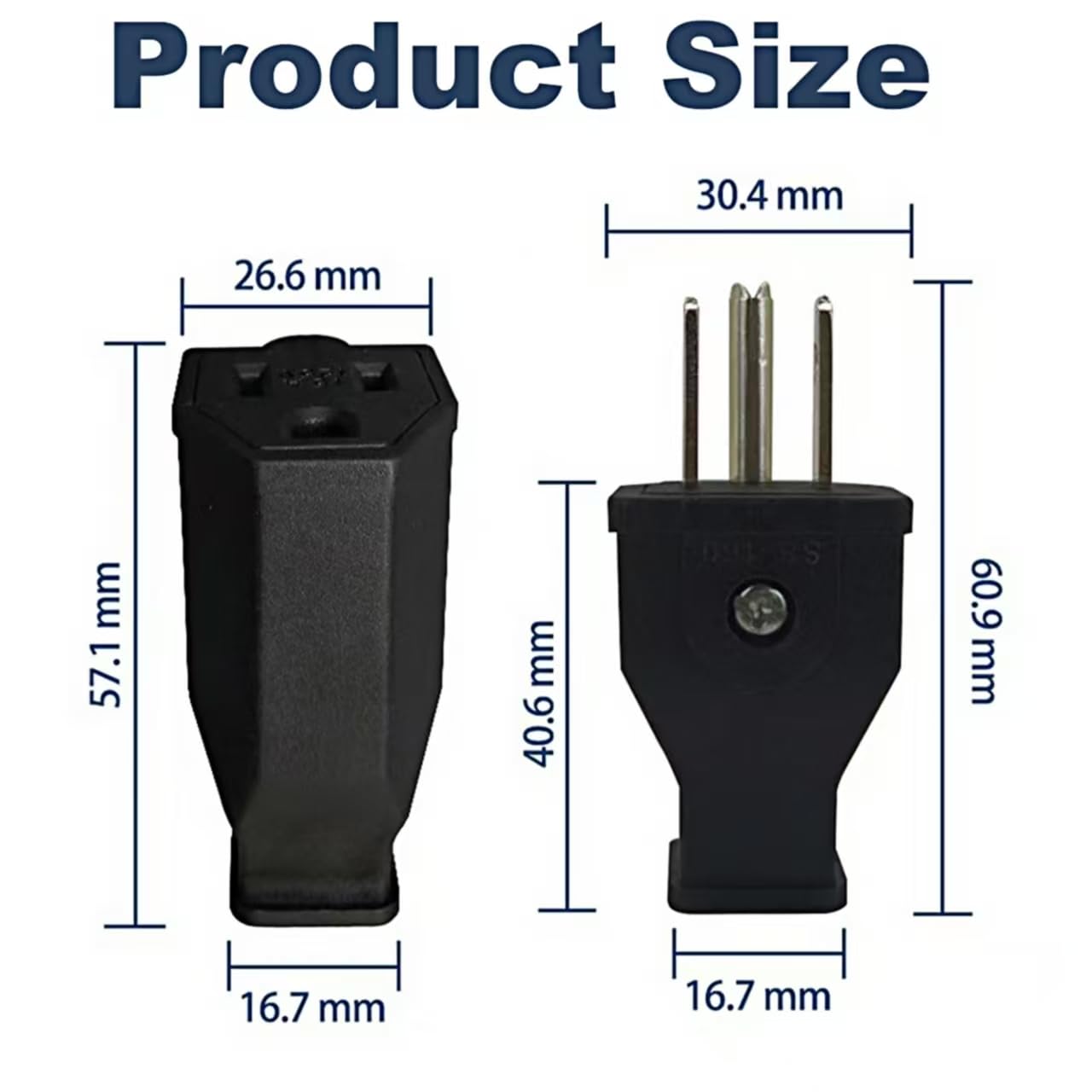 Straight Blade Plug 15 Amp 125 Volt, Male and Female Electrical Plug Ends, Extension Cord Repair Replacement Ends, Electrical Plugs End Black, 2Pole 3Wire Connector Straight Blade Plug (1 Set)