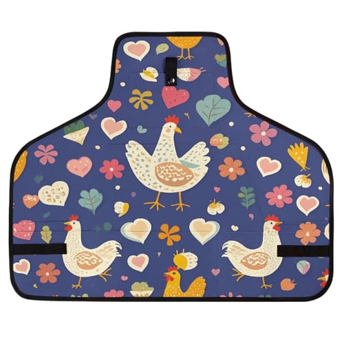 Delantal para taller con patrón de gallinas y hebilla rápida