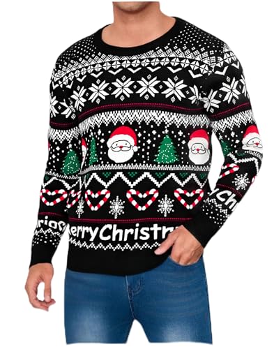 Litherday Weihnachtspullover Herren Strickpullover mit Rundhals und...