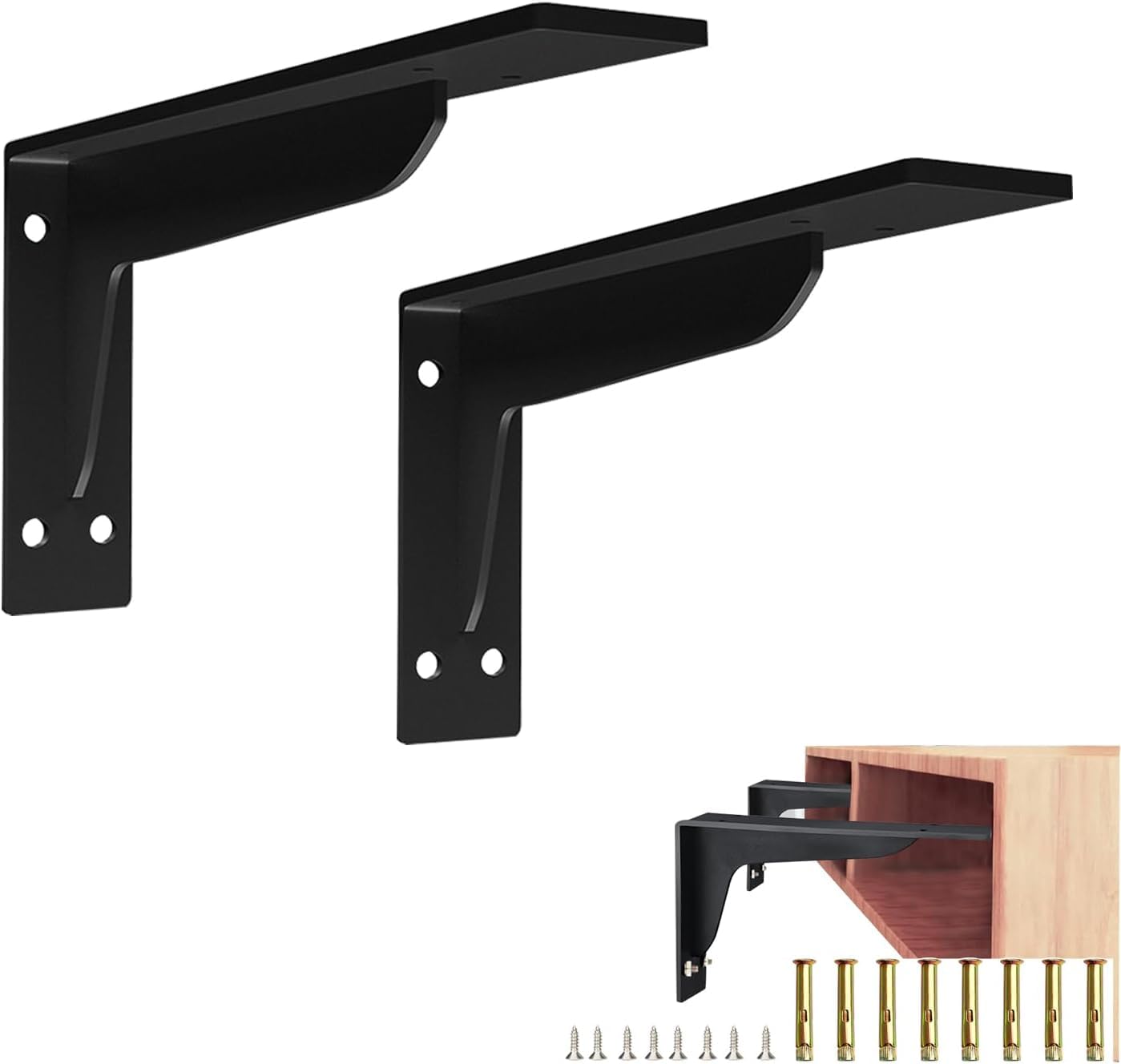 Soporte para Estantes de 2 Piezas – Escuadras de Soporte de Acero de 8/12/16 Pulgadas, Integrado de Ata Resistencia 90° para Montaje en Pared, Negro, Antioxido(2pcs-16IN/391MM)