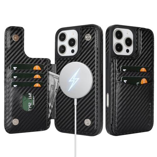 Étui portefeuille SkyEagle pour iPhone 16 Pro Max avec porte-cartes MagSafe en cuir noir