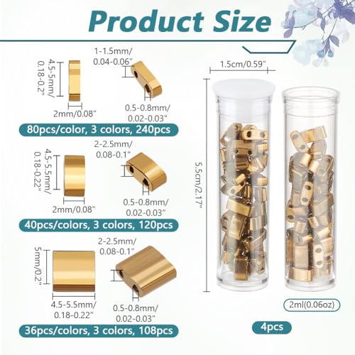 NBEADS 468 Pcs 3 Sizes Glass Seed Beads, 2-Hole 3 Colors 1/4 & Half Tila Beads 5x5mm/5x2mm/5×1mm for Jewelry Making - Image 2