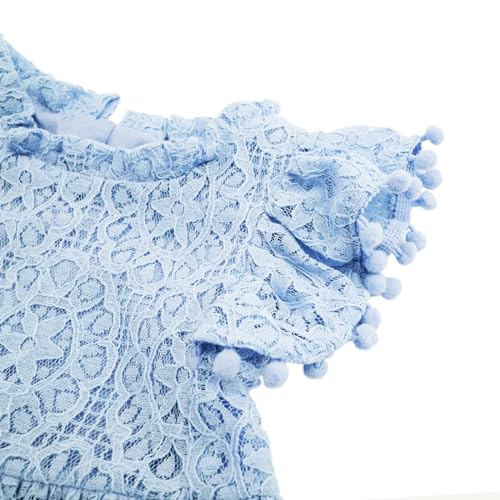 Toddler Girls Lace Dress Pom Pom Ruffle Sleeve Kids Party Birthday Princess Dresses for Age 12 Months-5 Years4
