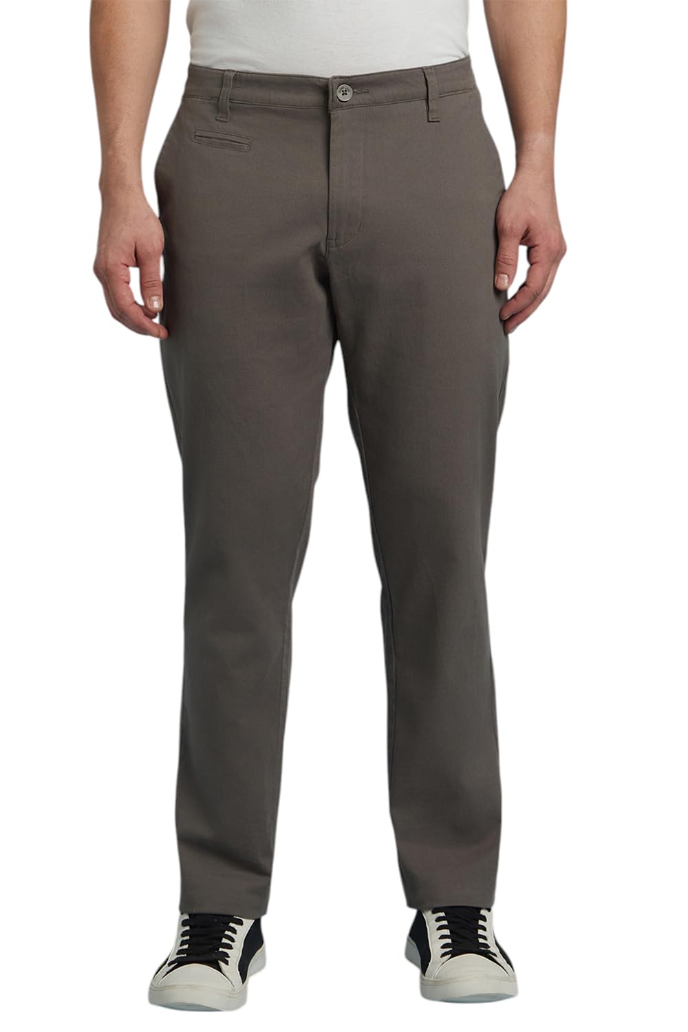 Dennis Lingo Men Solid Cotton Lycra Mid Rise Straight fit Trouser in neutral