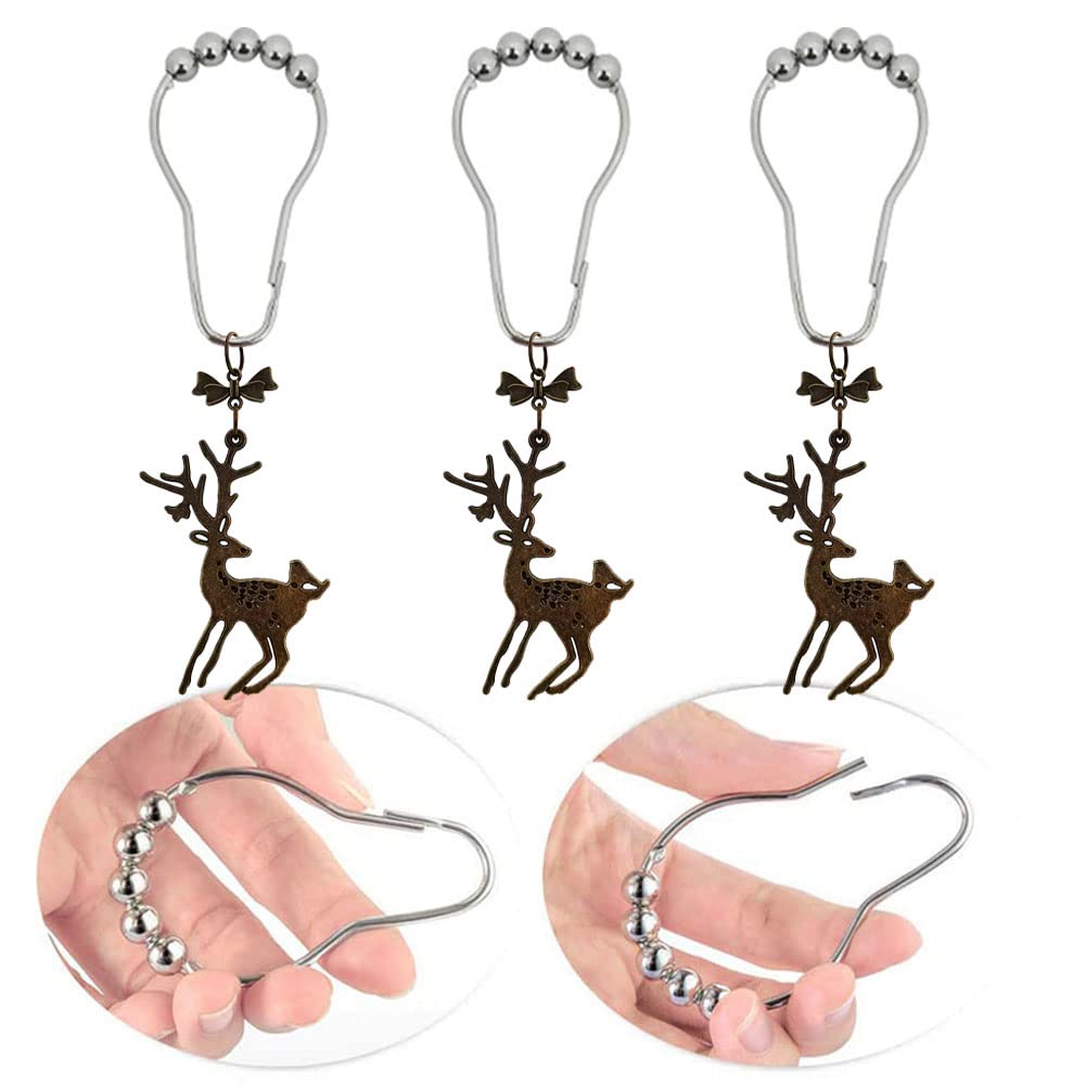 Duschvorhanghaken Mit Bär & Hirsch – Rostfreier Edelstahl, 12 Stück, Für Stangen 20-30 Mm