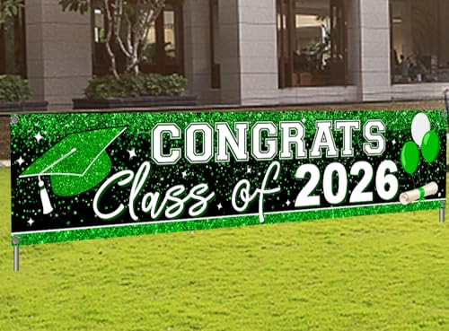 Image of Graduation Decorations 2026 Yard Sign Large Class of 2026 Banner Green Congrats Grad Graduation Party Games Supplies (Green)