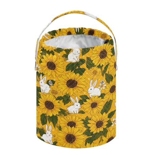 Image of ElliTarr Crochet Bag Yarn Bag with Handle Portable Knitting Project Bag Travel Yarn Storage Organizer Holder Case Autumn Sunflower and Cute Rabbit