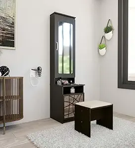 COUCH CULTURE Paris Wooden Dressing Table with Mirror & Storage | Engineering Wood Dressing Table | Vanity Table with Mirror | Vanity Dressing Table for Bedroom, Living Room | 1-Year Warranty - Black