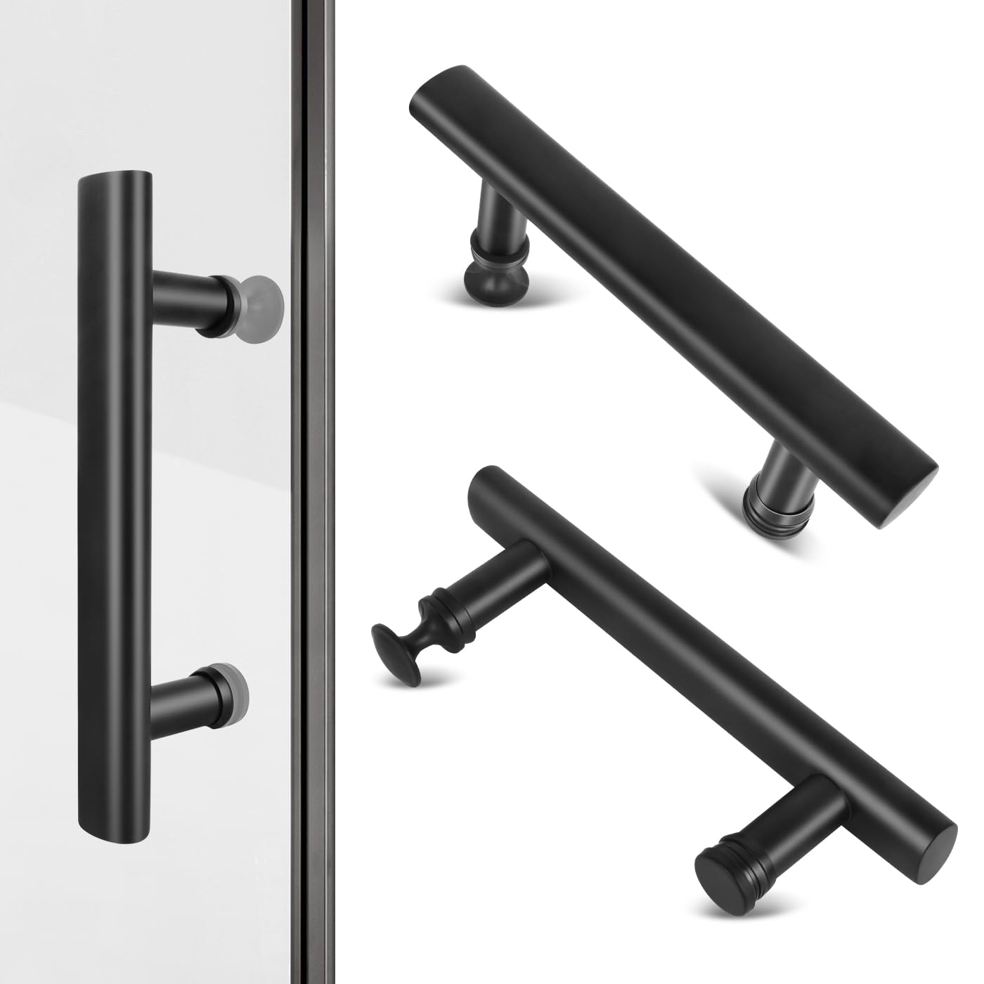 Suimlmta 2 Pack Shower Door Handle Black 145mm Stainless Steel Replacement Door Handles with Plastic Knobs for Shower Enclosures Room Sliding Push Pull Glass Door