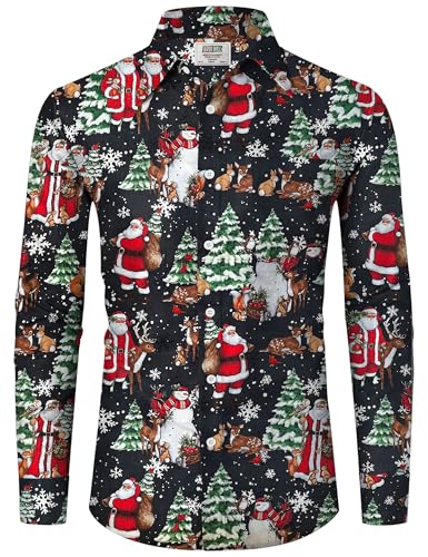 Arvilhill Men's Christmas Shirts Long Sleeve Novelty Xmas Button Shirts (S-3XL)