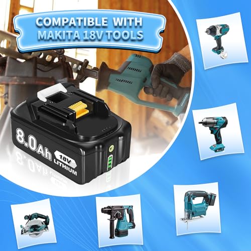 Image of 2 Count 8000mAh BL1860B 18V Replacement for Maki-ta 18V Battery Compatible with Maki-ta 18 Volt Lithium-ion Battery BL1815 BL1830 BL1845 BL1850 BL1840 BL1820 Cordless Power Tools (02)
