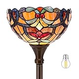 Tiffany Floor Lamp LED Torchiere Uplight Industrial Bronze Pole Vintage Boho Stained Glass Liaison...