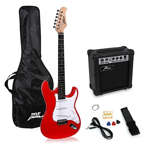 PylePro Full Size Electric Guitar Package w/ Amp, Guitar Bundle, Case & Accessories, Electric Guitar Bundle, Beginner Starter Package, Strap, Tuner, Pick, Ready to Use Out of the Box, Red (PEGKT15R)