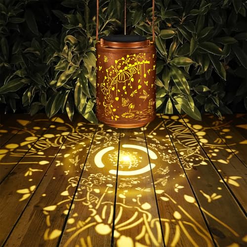 Image of Solar Lanterns Garden Decor Birthday Gifts for Women Mon Grandma Metal Hanging Solar Lights Waterproof Outdoor Decoration for Outside LED Lanterns for Yard Patio Lawn (Cat)