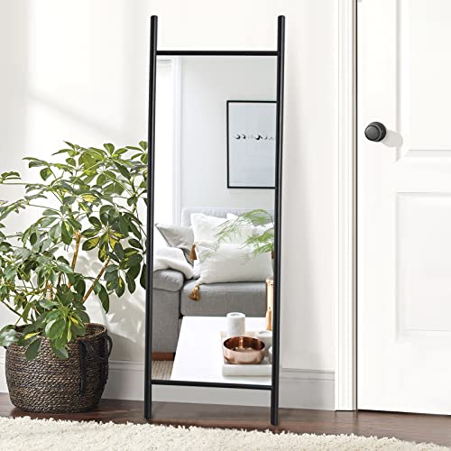 Image of NeuType 65 inch x 22 inch Full Length Mirror Large Ladder Style Mirror Solid Wood Frame Full Length Mirror for Wall, Large Bedroom Mirror, Wall Mounted or Leaning Against Wall, Black (No Stand)