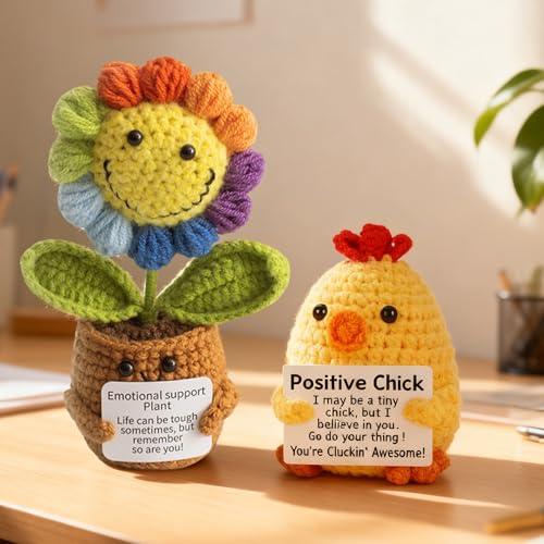 DiiWmme Handmade Crochet Flower Bouquet, 2 PCS Knitted Sunflower and Chick Set, Perfect Thank You Gift for Women, Teacher Appreciation, Birthday Decor, Home and Office Desk Decoration (Sunflower) - Image 3