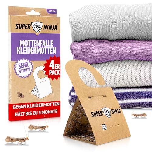 Super Ninja Kleidermottenfalle 4er-Pack Mottenfalle Kleidermotten bekämpfen Pheromonfalle für Kleiderschrank Schublade & Teppich geruchsneutral bis zu 3 Monate