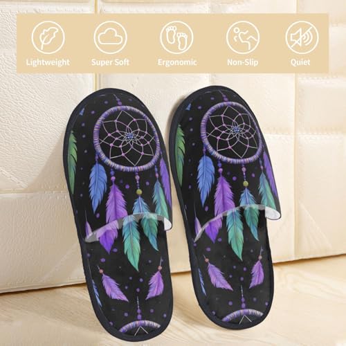 Dreamcatcher With Colorful Feathers Pattern Women's Fuzzy Slippers Comfy Non Slip for Women Mom Girlfriend Indoor Outdoor3