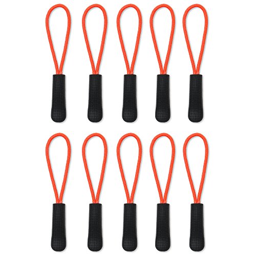 [10] Zipper Pulls - Strong Nylon Cord with Ergonomically Designed Rubber No Slip Textured Gripper Pull to Fit Any Zipper - High Quality Materials-Zipper Fixer-by NEO Tactical Gear (Black/Light Red)